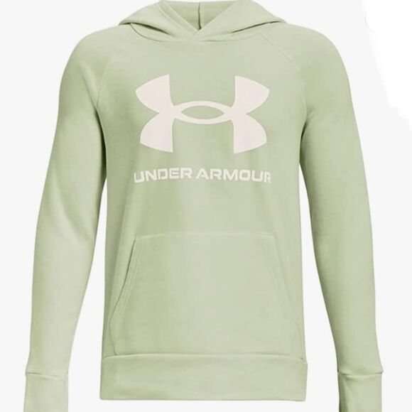 NWT- Under Armour Rival Fleece Hoodie in Lime Phosphor Green Youth Size Small - Picture 1 of 6